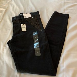 Express black mid rise “legging” with sequins